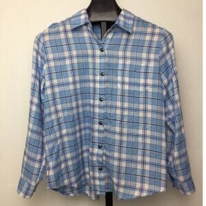 N Touch Women’s long sleeve Button Down Blue plaid flannel Small